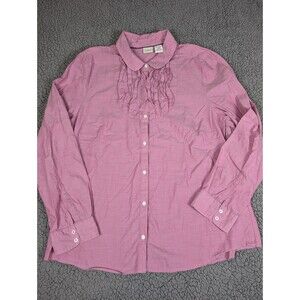 LL Bean Top Women XL Pink Pleated Ruffle Front Button Up Blouse Shirt